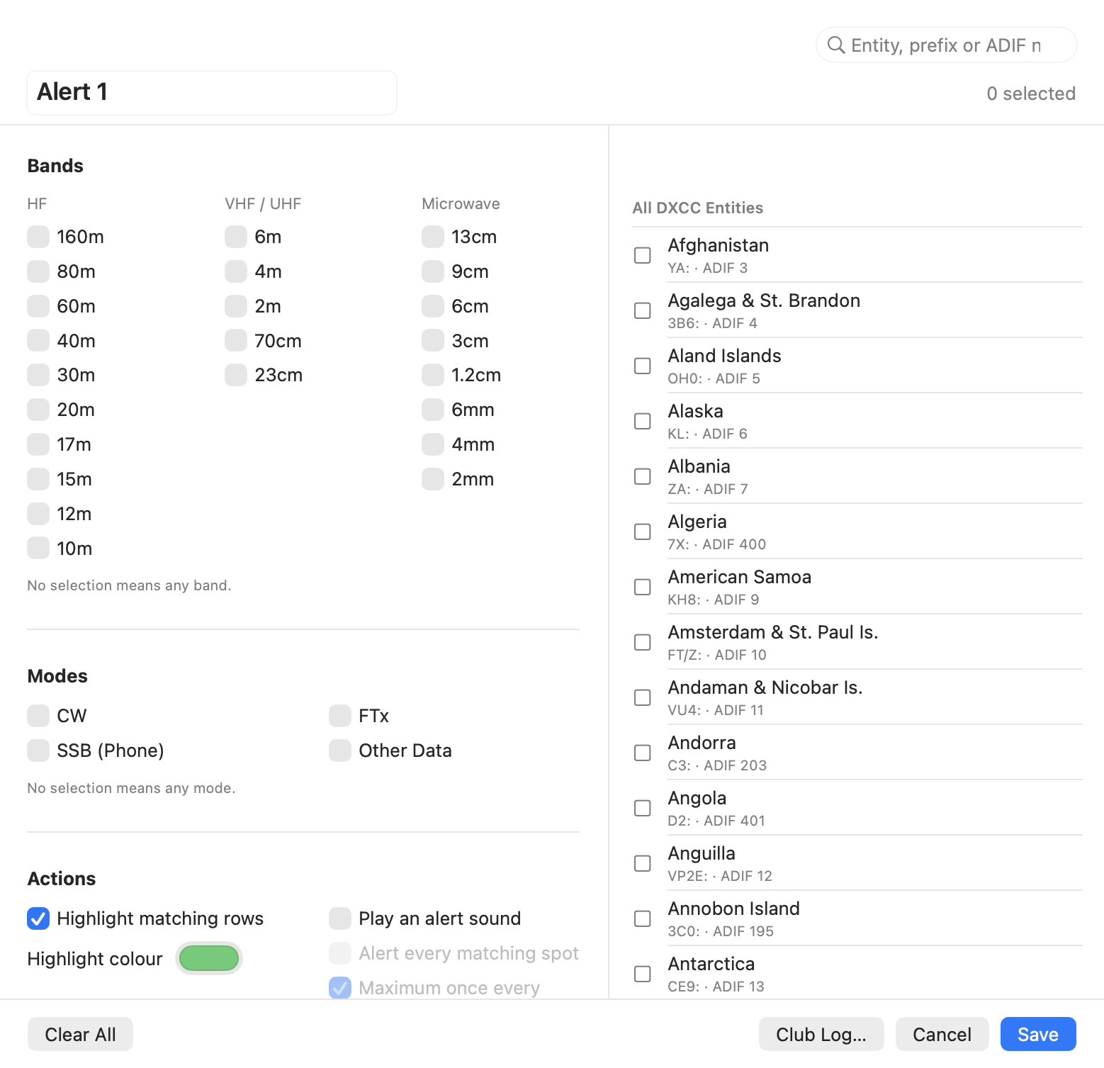 QCluster alert setup window