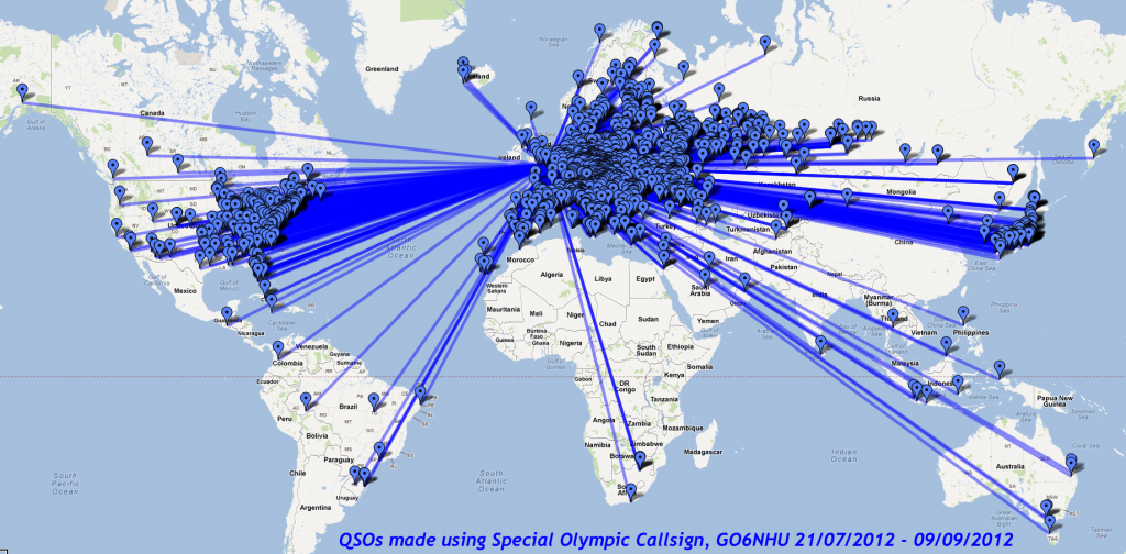 Stations worked using the special Olympic callsign, GO6NHU
