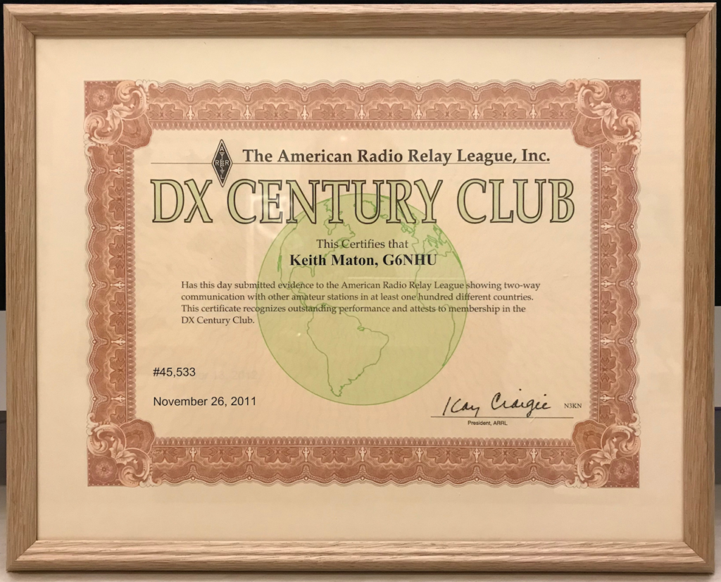 G6NHU DXCC certificate - Mixed