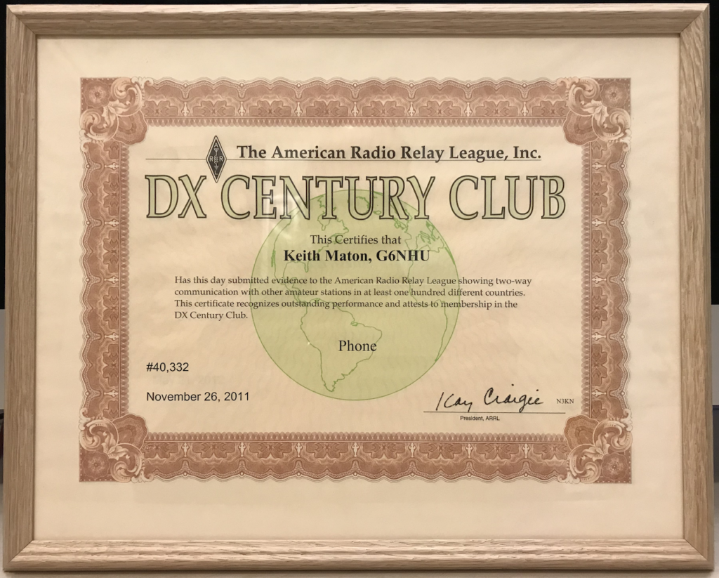G6NHU DXCC certificate - Phone