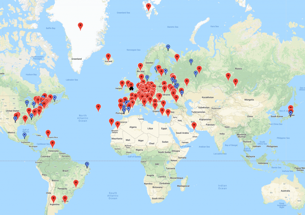 Map of stations worked using GR6NHU to celebrate the Royal Wedding in 2018